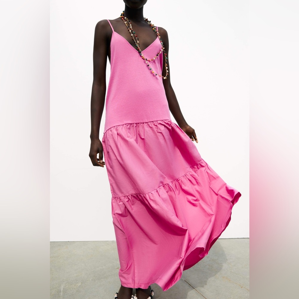 ZARA‎ Long Pink Tiered Dress